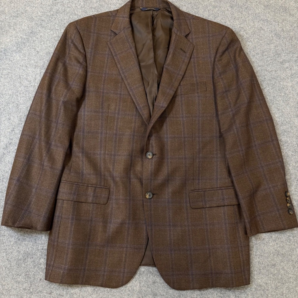 Brooks Brothers 1818 Madison Saxon Wool Blazer 41R Brown Windowpane Plaid USA